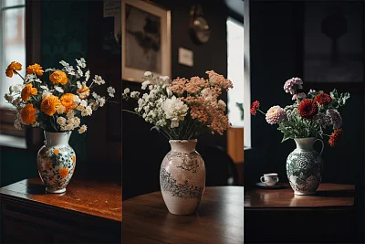 桌上花瓶与鲜花装饰照