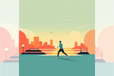 简约海滨慢跑技术插图设计