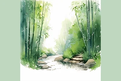 浅色水彩竹林童话风格