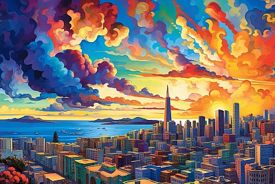 未来主义旧金山全景画作