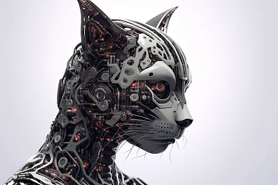 3D数据流矩阵雌猫机器人肖像
