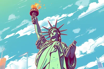 纽约自由女神动漫卡通插画