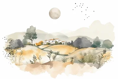 简约水彩安达卢西亚风景插画