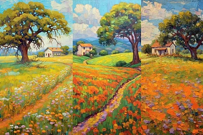 印象派山丘农庄油画