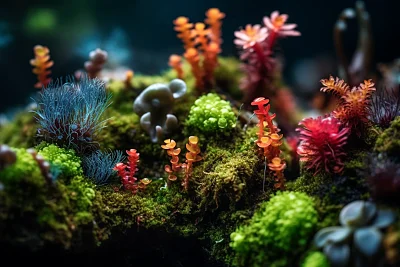 外星苔藓与多彩植物特写