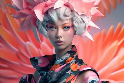 珊瑚礁风格服装模特3D渲染肖像