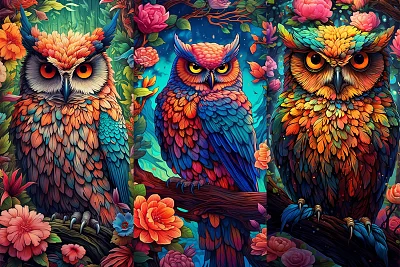 神秘丛林中的色彩斑斓猫头鹰