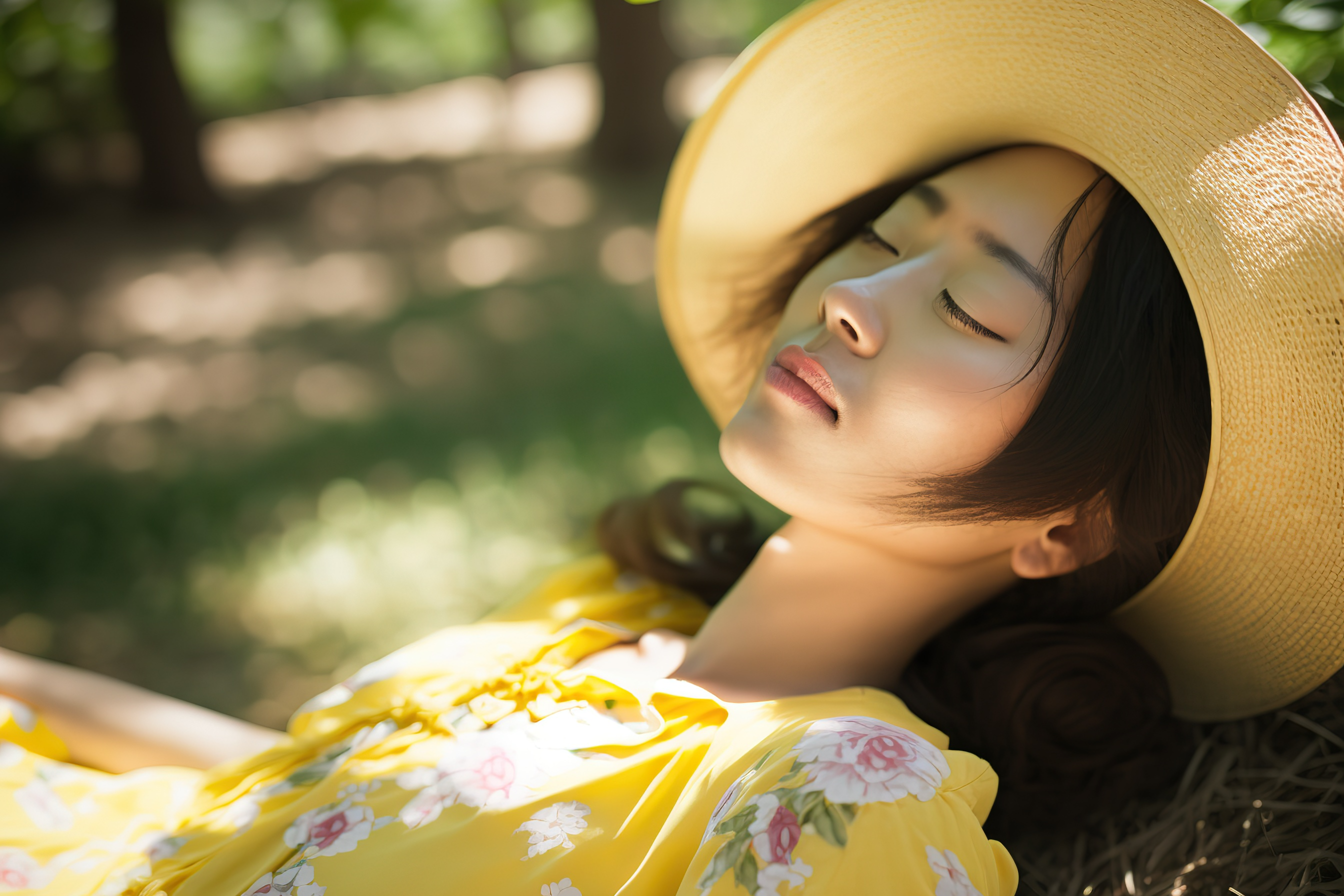 亚洲女性公园野餐阳光下