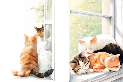 三只窗台上的可爱猫咪