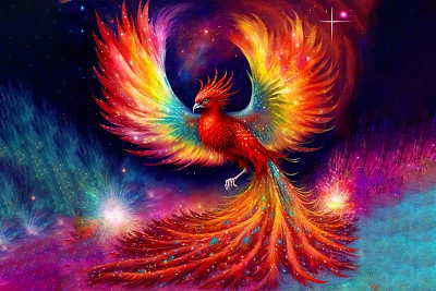 猩红色宇宙水晶星凤凰彩虹羽毛