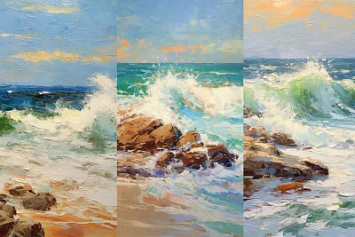 印象派海浪油画