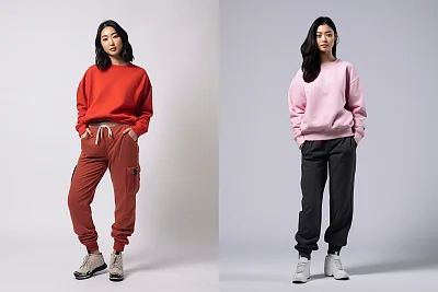 中国女模特舒适运动衫全身肖像