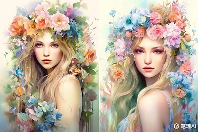 年轻美女戴花头饰抱花环