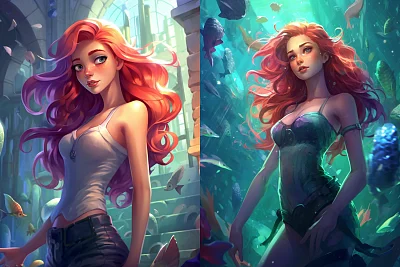 海底世界红发绿尾美人鱼