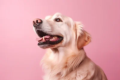金毛猎犬粉红色背景偷看摄影