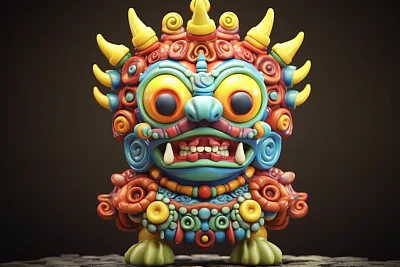 村上隆风格玛雅神3D印刷设计