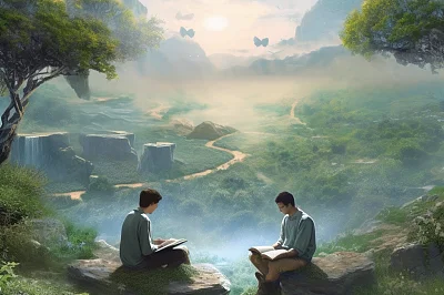 冥想与学习场景的风景画