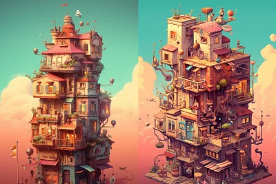 维多利亚风格数字建筑家庭场景