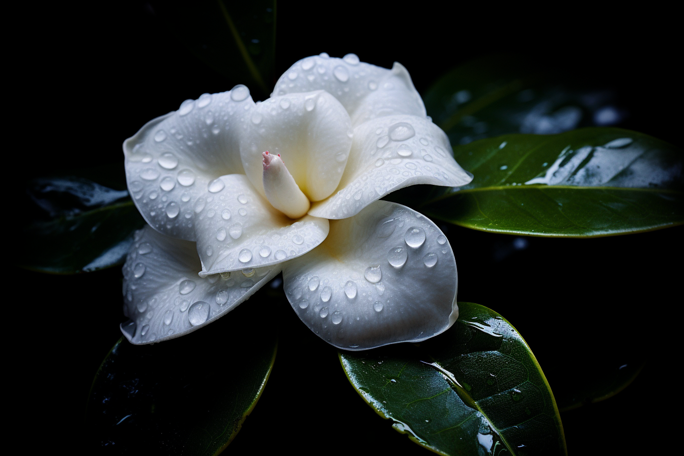 深色背景栀子花露水图