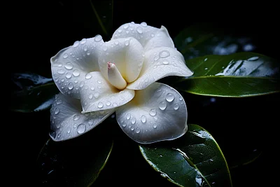深色背景栀子花露水图