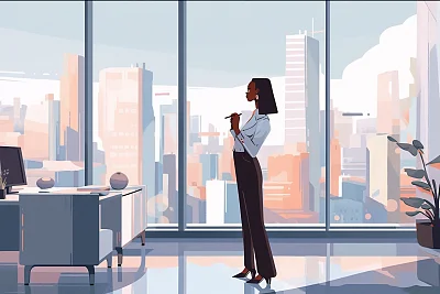 自信女企业家定制长裤套装办公场景