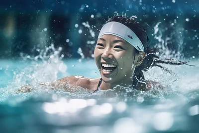 韩国女子泳池自由泳练习