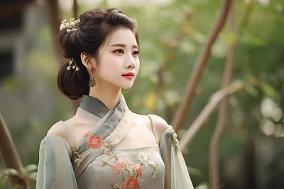 素花短旗袍连衣裙美女气质