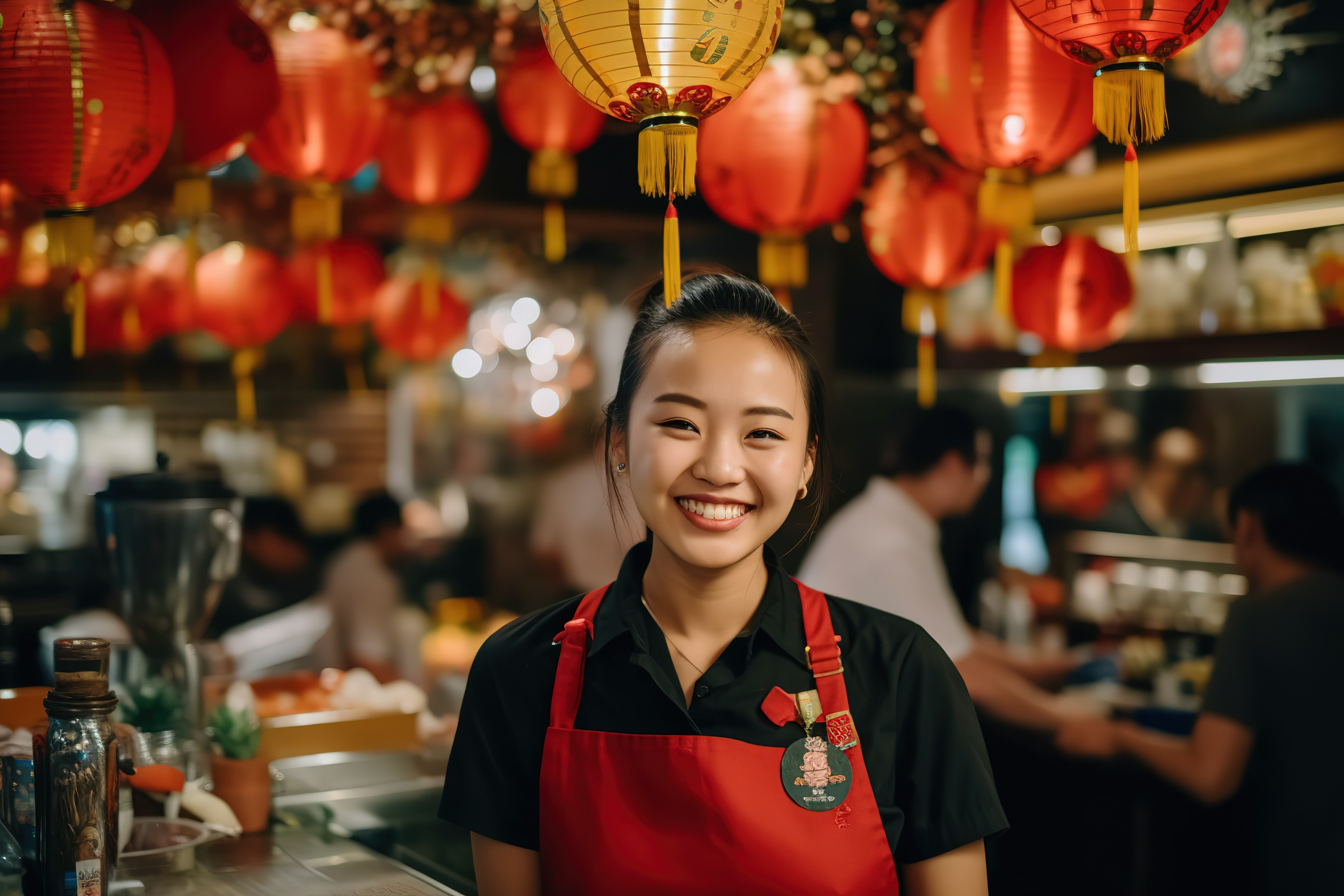 佳能R5相机拍摄的中国女服务员热情笑容