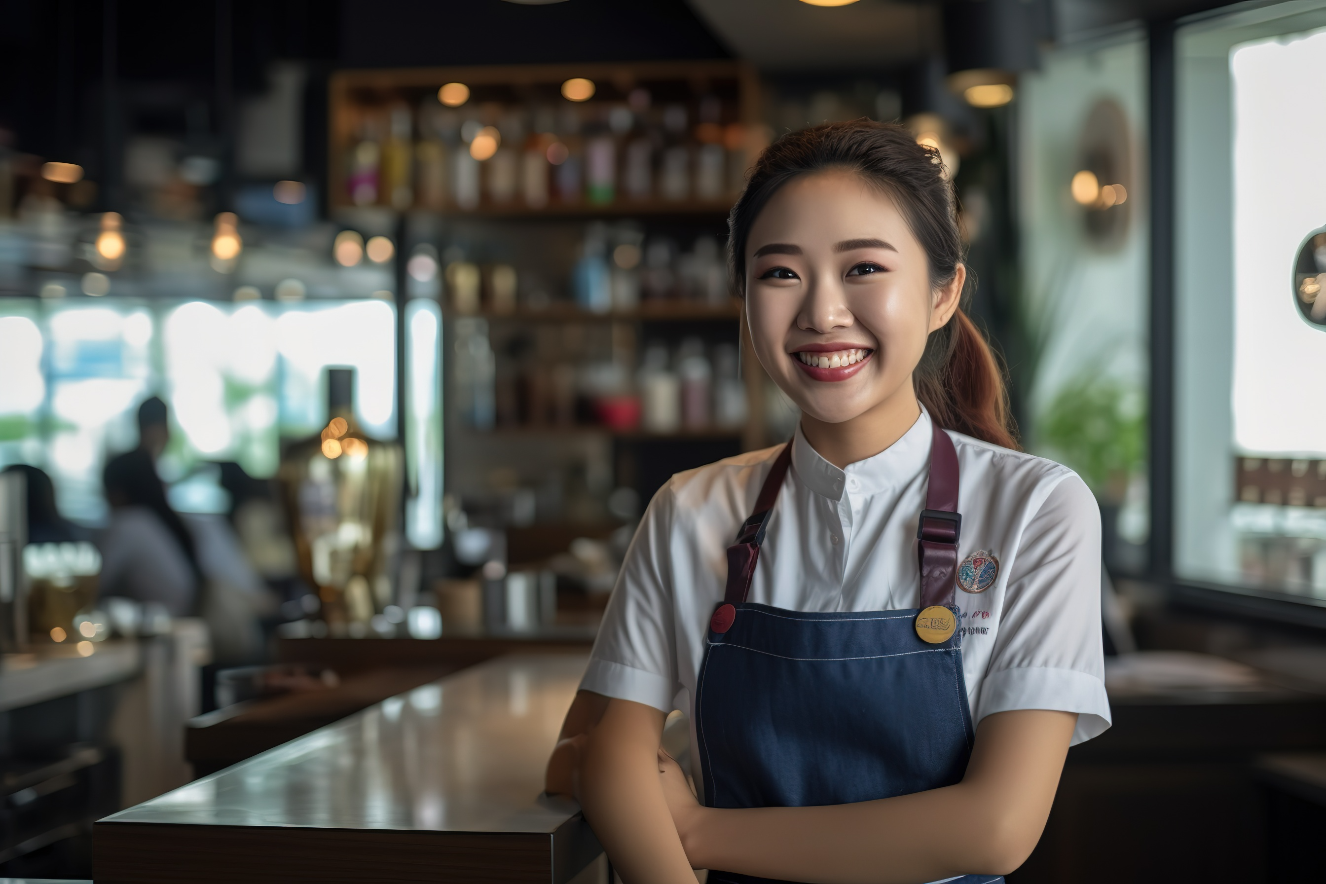 韩国餐厅女服务员热情笑容