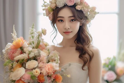中国婚礼白色花束摄影