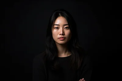 极简主义室内韩国女性轻松姿态