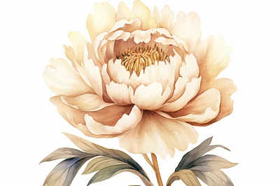 中性色水彩牡丹插图
