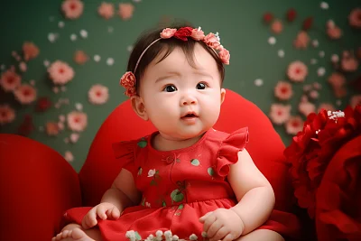 春天女婴红色连衣裙迪士尼风格