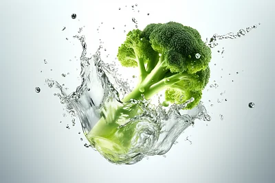 水中飞舞的湿西兰花背光摄影
