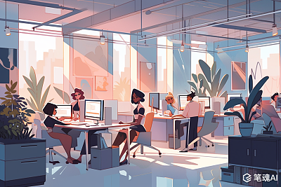 现代办公空间年轻专业人士合作环境