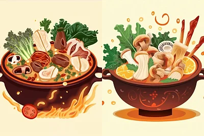 麻辣烫美食插画细节丰富色彩鲜艳