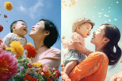优雅中国母亲抱婴儿