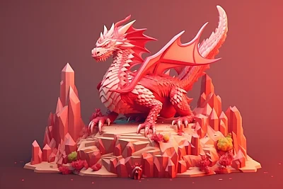 红色精灵战斗古龙3D动画