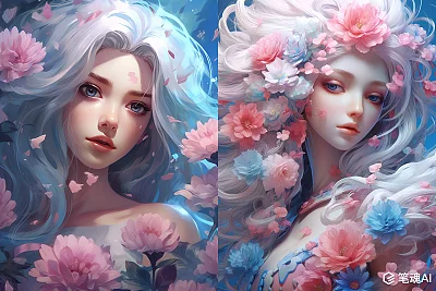 粉色蓝色花朵超现实雕塑插图