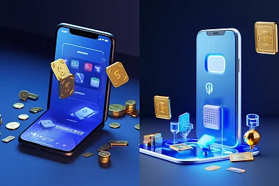 金属蓝色3D艺术iPhone与日式风格小物件