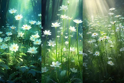 空灵风格写实花园花朵