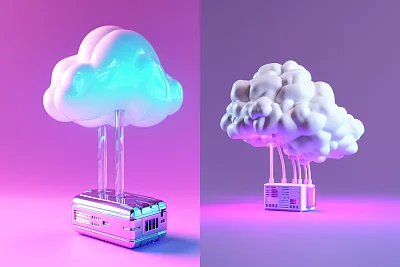 紫青霓虹光背景下的白云调制解调器