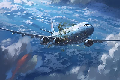 多云天空中飞行的靛蓝风格动漫艺术插图