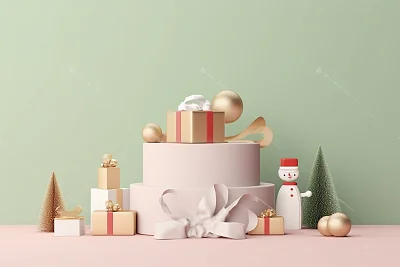 圣诞新年化妆品3D展示台