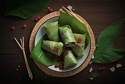 新年特色树叶装饰盘食