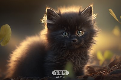 自然光下花园中的黑猫摄影