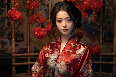 精致露肩旗袍中国美女肖像