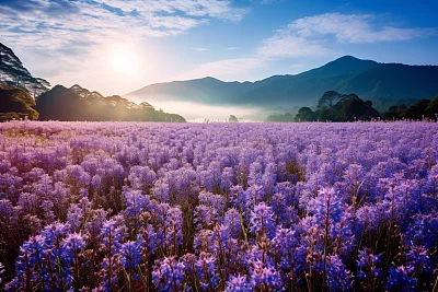 晨曦中的绚烂花田与宁静芬芳