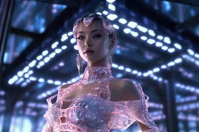 未来主义风格蕾丝裙透明玫瑰中国女孩摄影