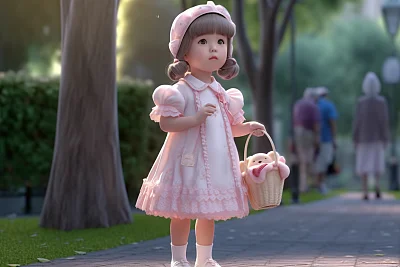 粉色公主裙小女孩公园照